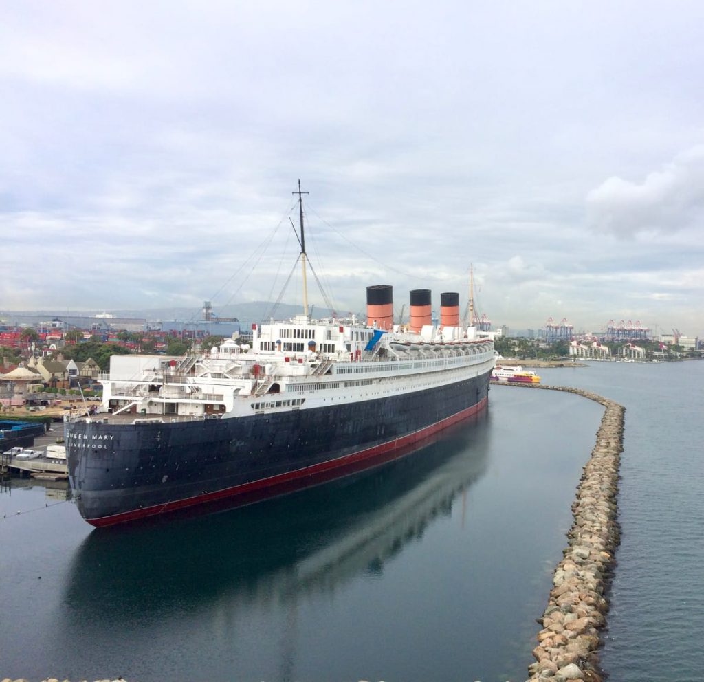 The RMS Queen Mary, reportedly haunted sits moored in long Beach, California