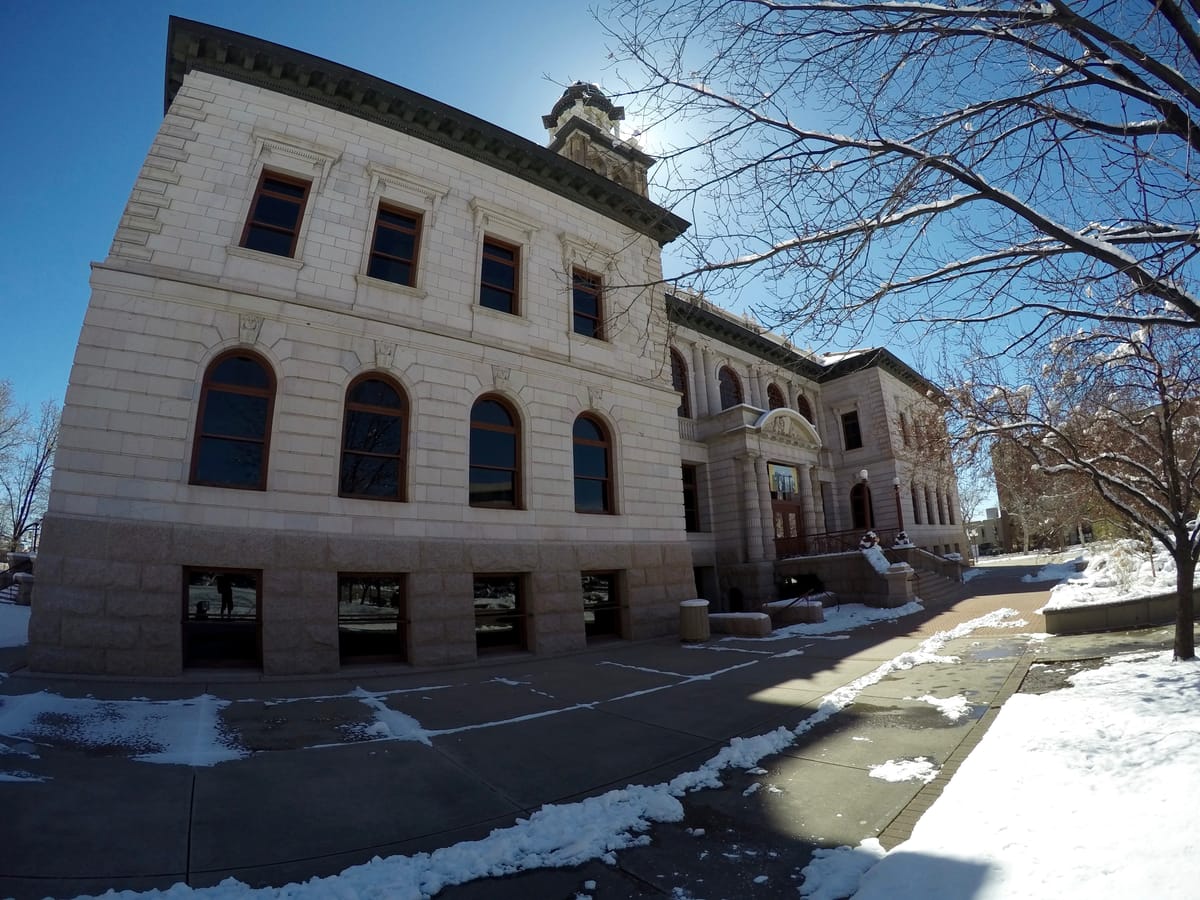 Pioneers Museum in Colorado Springs looms over the town, imposing justice