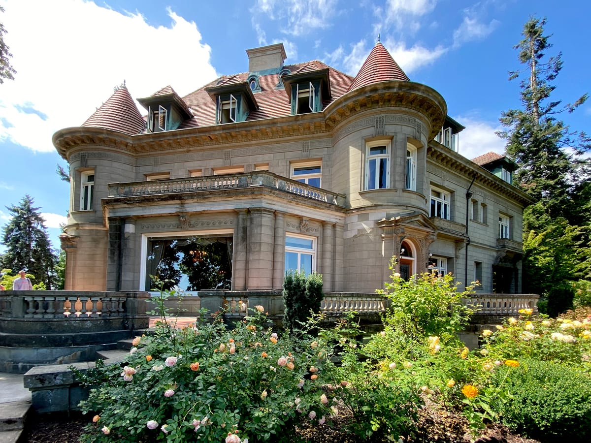 Pittock Mansion, named for Henry Pittock overlooks Portland, OR