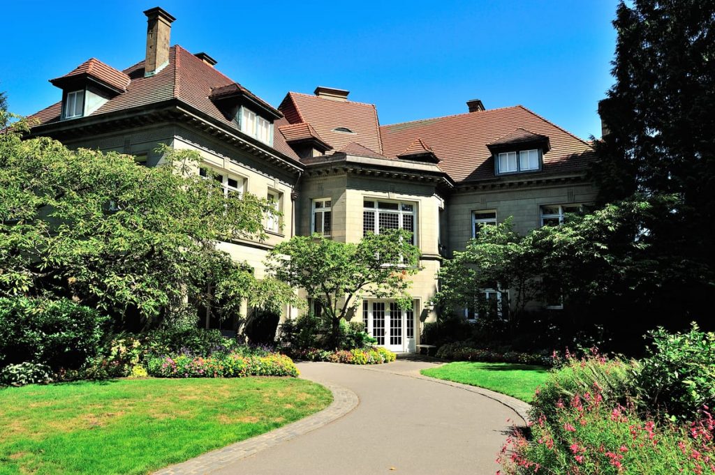Pittock Mansion, named for Henry Pittock overlooks Portland, OR