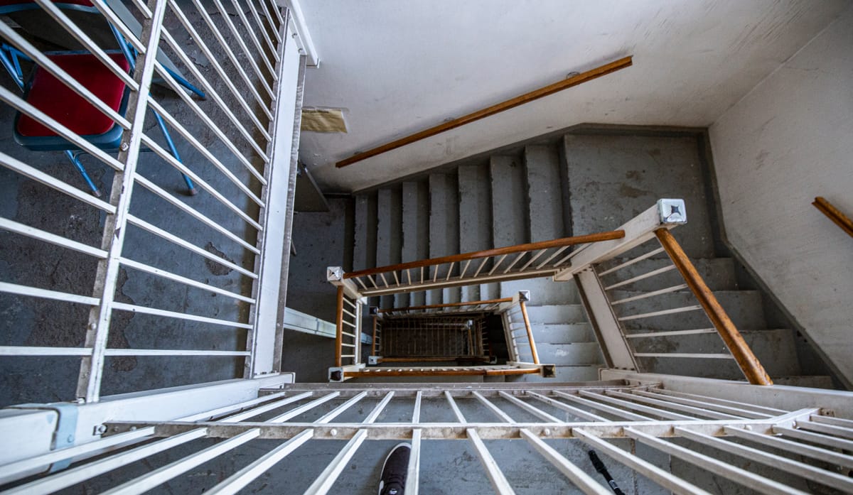 Staring down the stairs into Old Licking County Jail