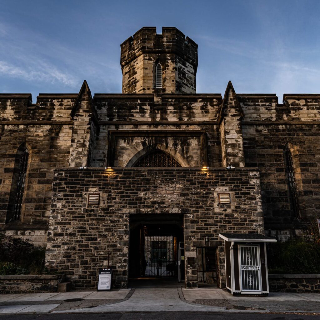 The entrance of of Eastern State Penitentiary, the first prison focused on reformation of its inmates