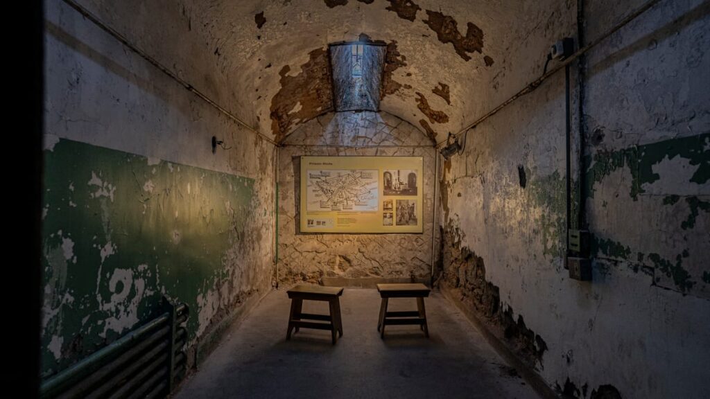 Eastern State Penitentiary hosts numerous artist installations as well as historical information for visitors