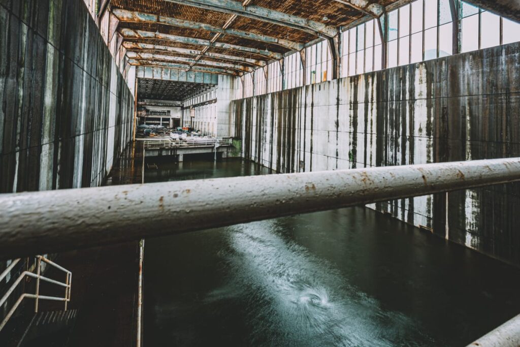 a whirlpool turns in the nearly abandoned power station complex, once rumored to be haunted