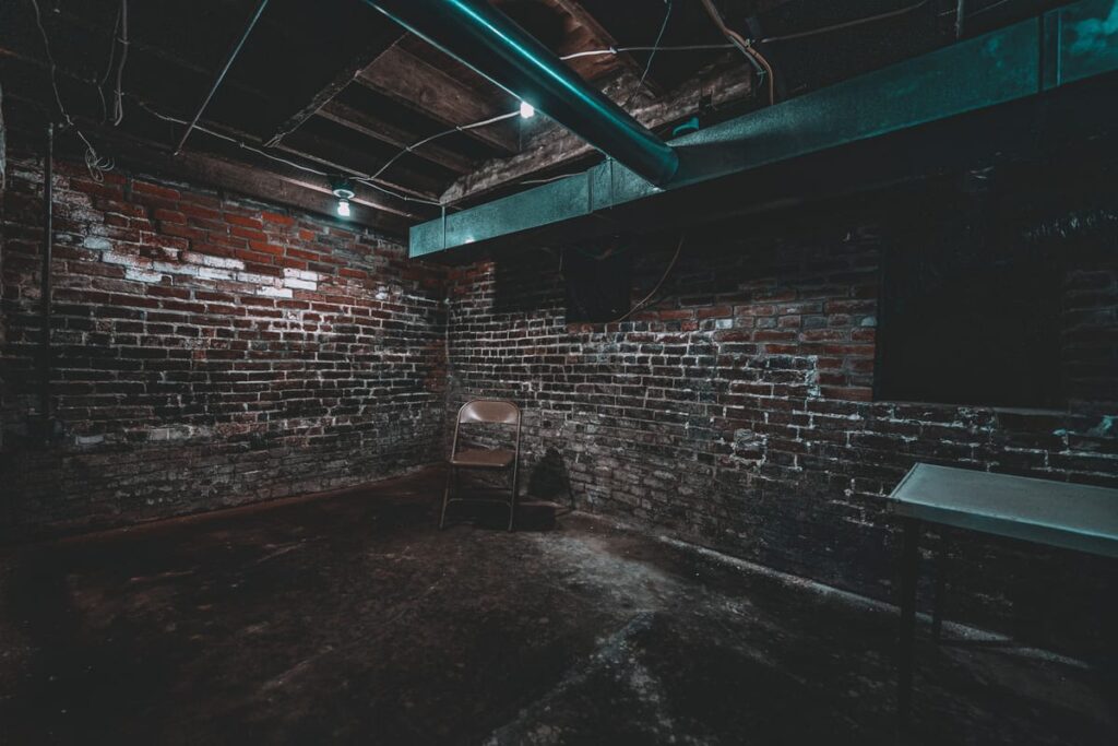 A corner of the haunted basement at the Cheney Mansion in Illinois